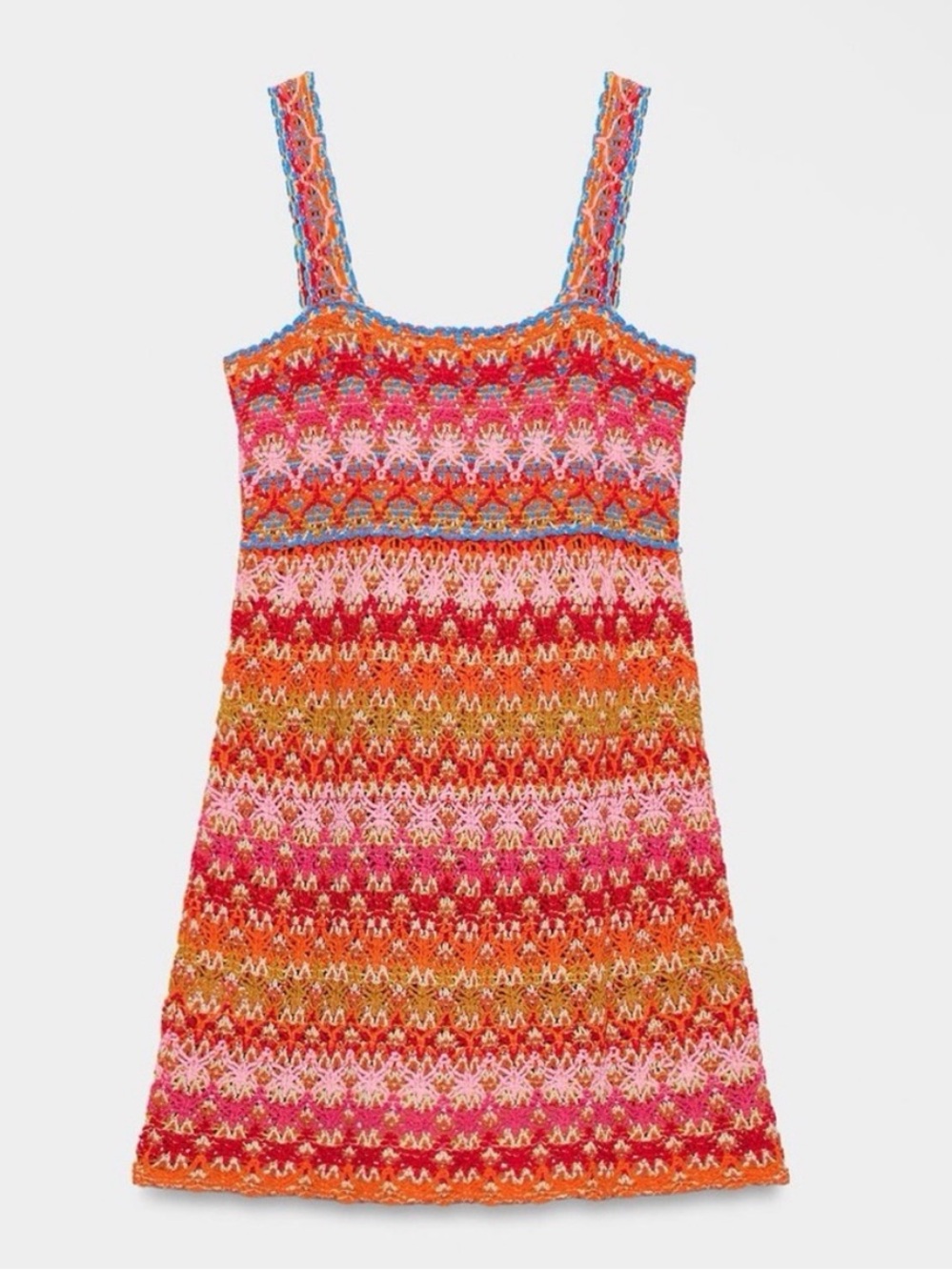 Zara Colorful Crochet Tank Dress — Pink, Orange & Blue Accents